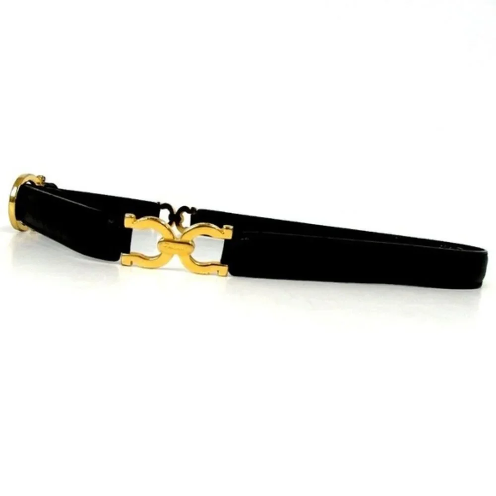 Salvatore Ferragamo Gancini Black Leather Belt gol - Picture 5 of 7